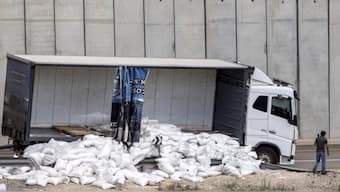 Righ-wing Israeli activists have been vandalising trucks carrying aid to Gaza. AFP
