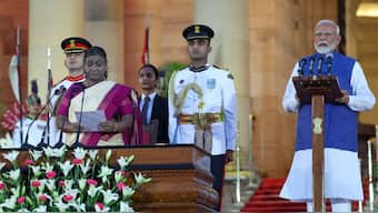President Droupadi Murmu administering oath to Prime Minister Narendra Modi (Photo: X/Narendra Modi)
