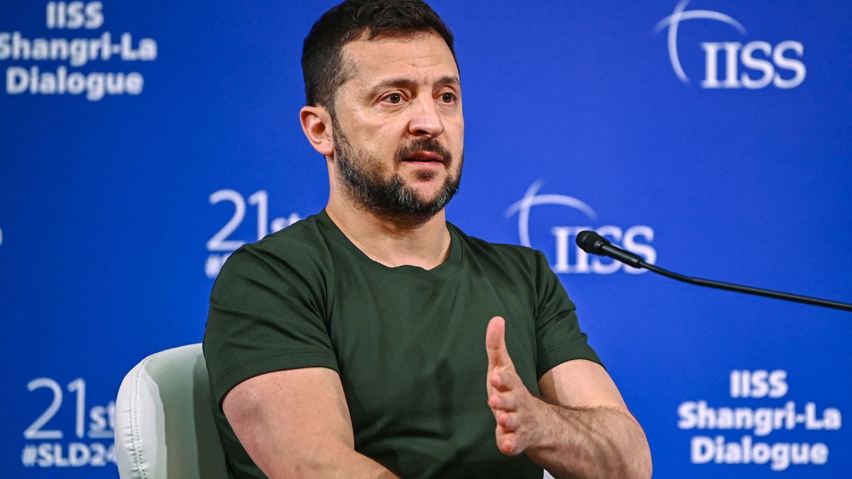 Ukraine's President Volodymyr Zelensky speaks during the 21st Shangri-La Dialogue summit at the Shangri-La Hotel in Singapore on June 2, 2024. AFP Ukraine's President Volodymyr Zelensky speaks during the 21st Shangri-La Dialogue summit at the Shangri-La Hotel in Singapore on June 2, 2024. AFP
