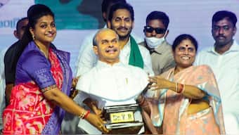 Former Andhra Pradesh chief minister Y.S. Jagan Mohan Reddy with his mother Y.S. Vijayalakshmi during a function in Amravati, Friday, July 8, 2022. Photo: PTI