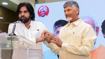 Pawan Kalyan took oath of office after Andhra Pradesh CM N Chandrababu Naidu. PTI File Photo