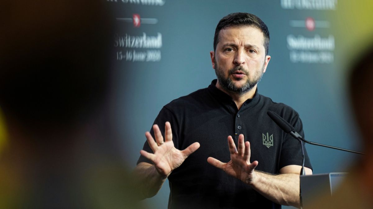 Ukraine's President Volodymyr Zelenskyy speaks during a press conference at the Ukraine peace summit in Obbürgen, Switzerland, 16 June, 2024. AP Ukraine's President Volodymyr Zelenskyy speaks during a press conference at the Ukraine peace summit in Obbürgen, Switzerland, 16 June, 2024. AP
