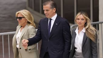 Hunter Biden, President Joe Biden's son, accompanied by his mother, First Lady Jill Biden and his wife, Melissa Cohen Biden, walks out of federal court after hearing the guilty verdict in Wilmington, Delaware. Hunter Biden has been convicted of all three felony charges in the federal gun trial. AP