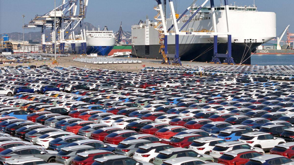 Cars to be exported sit at a terminal in the port of Yantai, Shandong province, China, 10 January, 2024. File Image/Reuters