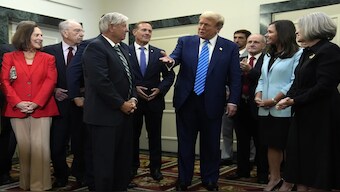 Former US President Donald Trump greets Republican lawmakers during his visit to the Capitol Hill. Source: AP