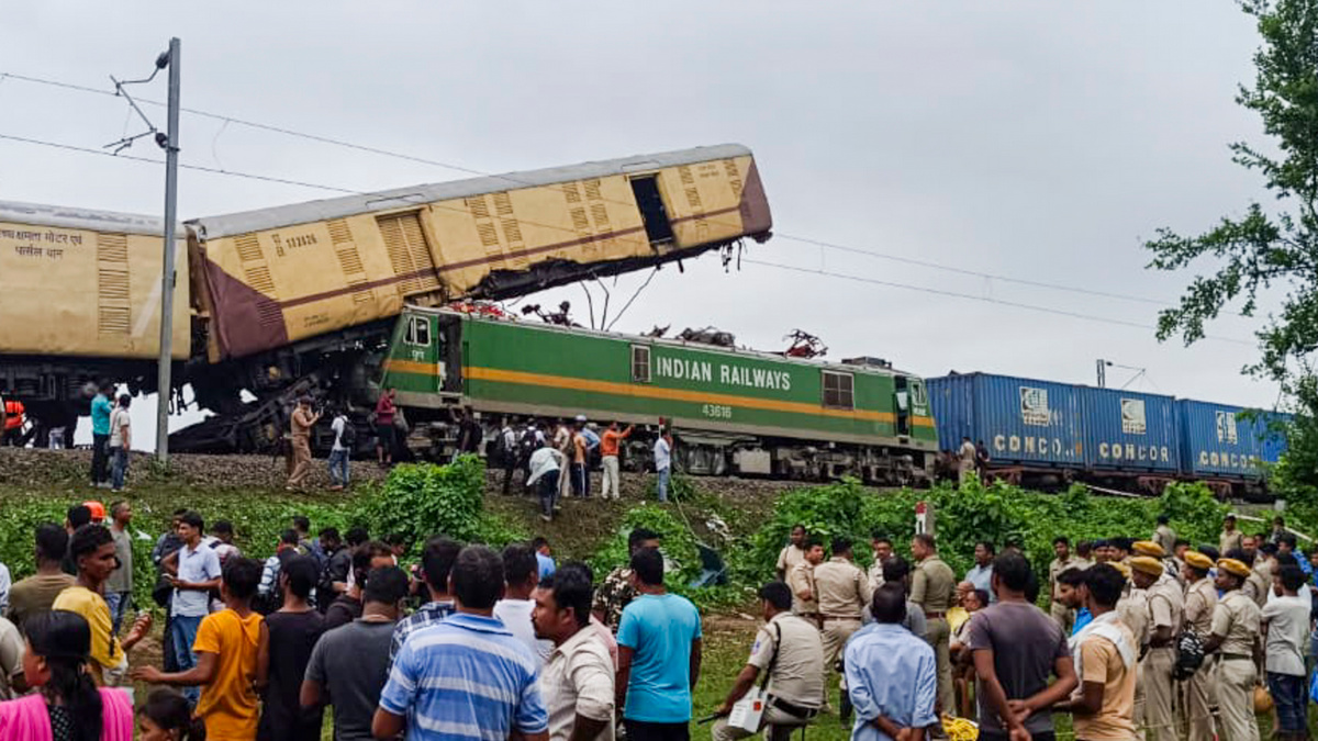 Rescue work is underway after a collision between the Kanchanjungha Express and a goods train near Rangapani railway station on Monday. PTI Rescue work is underway after a collision between the Kanchanjungha Express and a goods train near Rangapani railway station on Monday. PTI