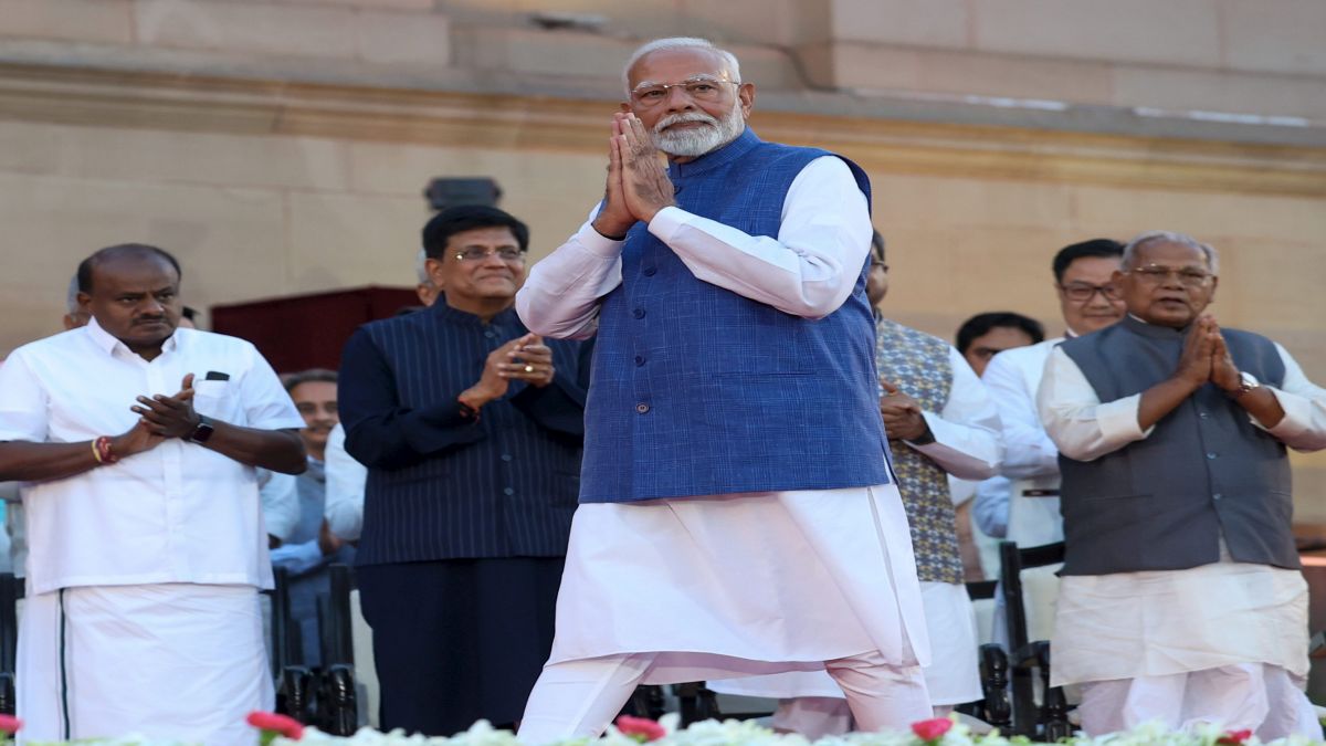 Prime Minister Narendra Modi at the swearing-in ceremony held at Rashtrapati Bhavan, in New Delhi. PTI Prime Minister Narendra Modi at the swearing-in ceremony held at Rashtrapati Bhavan, in New Delhi. PTI
