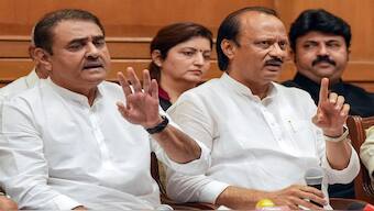 Maharashtra deputy chief minister Ajit Pawar with Praful Patel. The Ajit Pawar group refused to accept the BJP’s offer of Minister of State (Independent) in the NDA government. The party said it expected a Cabinet Minister’s post. File image/PTI