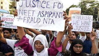 Students protest against alleged irregularities in NEET UG 2024 in Kolkata.  ANI File