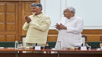 TDP chief N Chandrababu Naidu and JD(U) chief Nitish Kumar during National Democratic Alliance (NDA) meeting at 7, Lok Kalyan Marg, in New Delhi. PTI