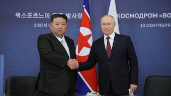 Russia's President Vladimir Putin and North Korea's leader Kim Jong Un attending a meeting at the Vostochny cosmodrome in the far eastern Amur region in September. Reuters File