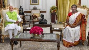 Prime Minister Narendra Modi meets President Droupadi Murmu to submit his resignation letter as the 17th Lok Sabha comes to an end, at Rashtrapati Bhavan, in New Delhi. PTI