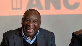 South African president Cyril Ramaphosa meets with senior officials of the ANC during an ANC's National Executive Committee, 13 June, 2024, at a Cape Town hotel. AP