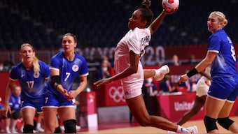 Athletes in action during the women's handball final between France and Russian Olympic Committee at the 2020 Tokyo Olympics. Reuters 