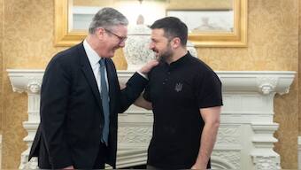 UK Prime Minister Keir Starmer meets Ukrainian President Volodymyr Zelenskyy. AP