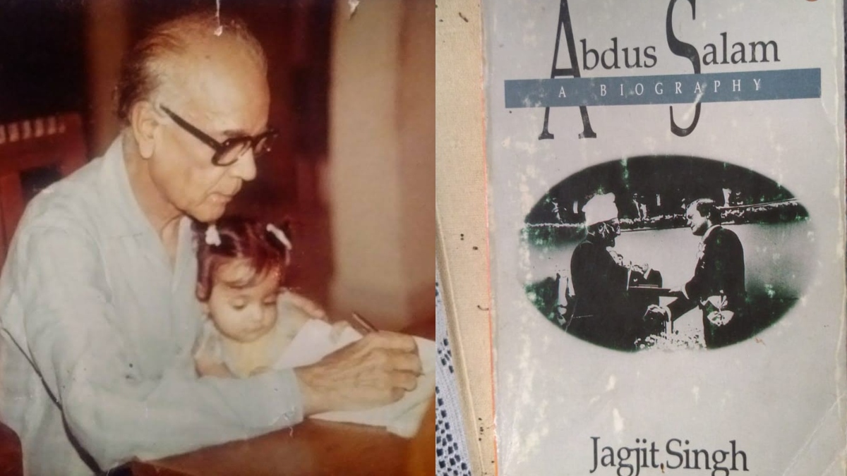 Dr Jagjit Singh with his granddaughter Shalini Singh (left), the book cover of the biography he wrote on Pakistan's first Nobel Prize winner Abdus Salam (right). Image Courtesy: Shalini Singh Dr Jagjit Singh with his granddaughter Shalini Singh (left), the book cover of the biography he wrote on Pakistan's first Nobel Prize winner Abdus Salam (right). Image Courtesy: Shalini Singh