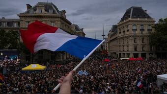 People gather at Republique plaza in a protest against the far-right, Wednesday, July 3, 2024, in Paris. AP
