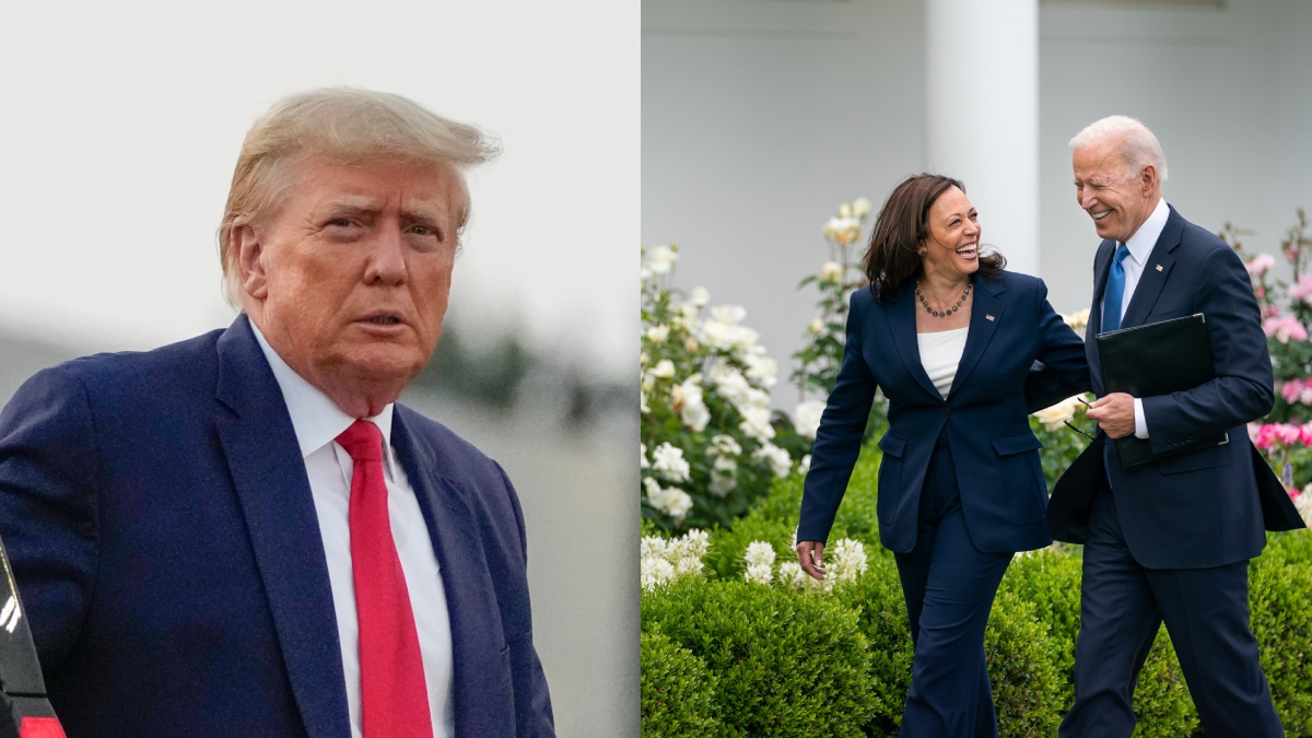US President-elect Donald Trump (L), US VIce President Kamala Harris with President Joe Biden (R). AP US President-elect Donald Trump (L), US VIce President Kamala Harris with President Joe Biden (R). AP