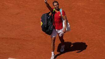 Spain's Rafael Nadal leaves the court after losing to Serbia's Novak Djokovic in the second round of the men's singles tennis tournament at the Paris Olympics. AP 