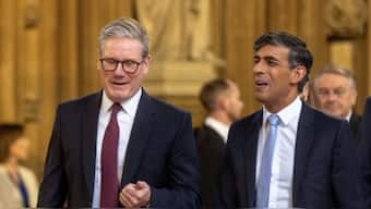 Britain's Prime Minister Keir Starmer and former Prime Minister Rishi Sunak attend the State Opening of Parliament at the Palace of Westminster in London, Britain, July 17, 2024.(Reuters)