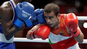 Amit Panghal (Right_ has participated in limited tournaments since the 2021 Tokyo Olympics, including the 2022 Commonwealth Games in Birmingham. Reuters 