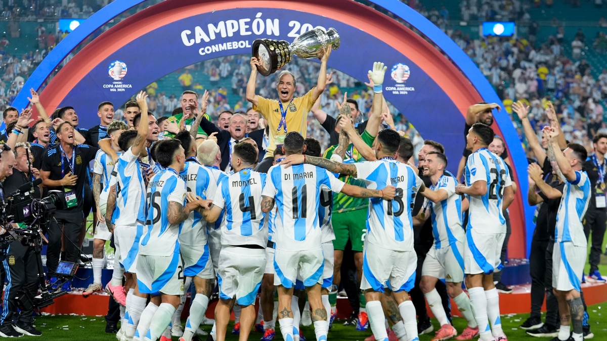 Argentina players celebrate winning the 2024 Copa America after beating Colombia in the final. AP Argentina players celebrate winning the 2024 Copa America after beating Colombia in the final. AP