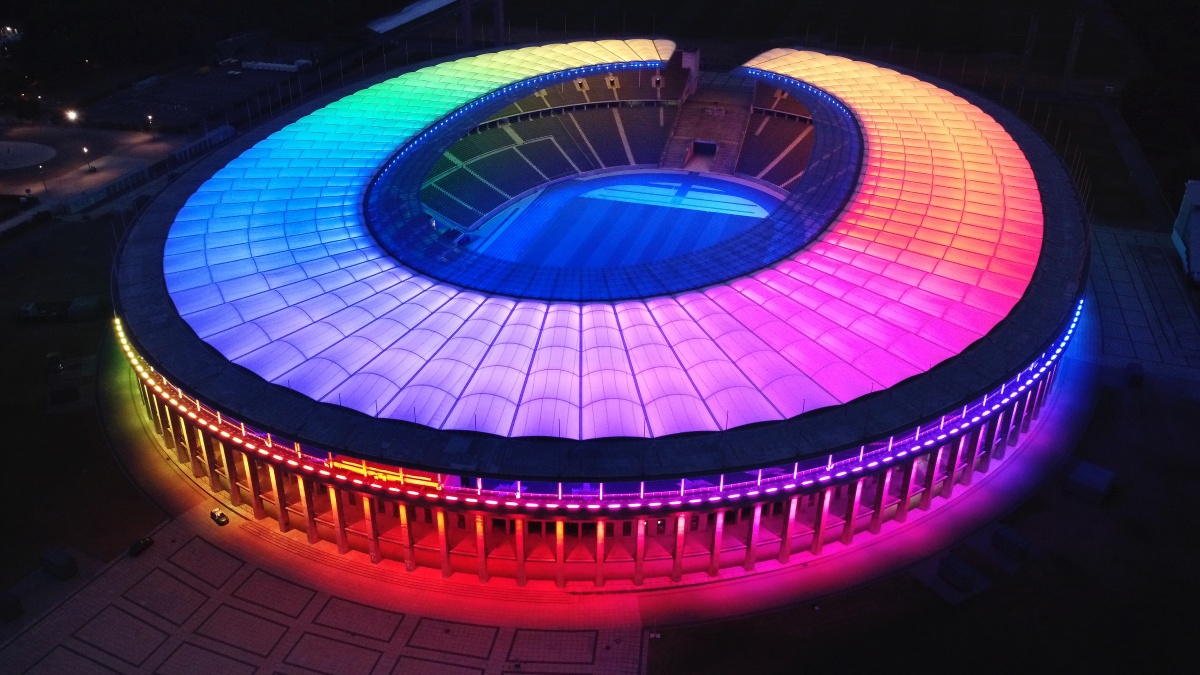 Scars of World War II and relics from its Nazi past are preserved at Berlin's Olympiastadion. When Spain plays England in the European Championship final, they will be playing in a stadium that doesn't hide it was built by the Nazis for the 1936 Olympic Games. AP Scars of World War II and relics from its Nazi past are preserved at Berlin's Olympiastadion. When Spain plays England in the European Championship final, they will be playing in a stadium that doesn't hide it was built by the Nazis for the 1936 Olympic Games. AP