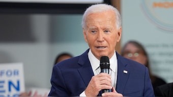United States President Joe Biden speaks at AFL-CIO headquarters. AP File