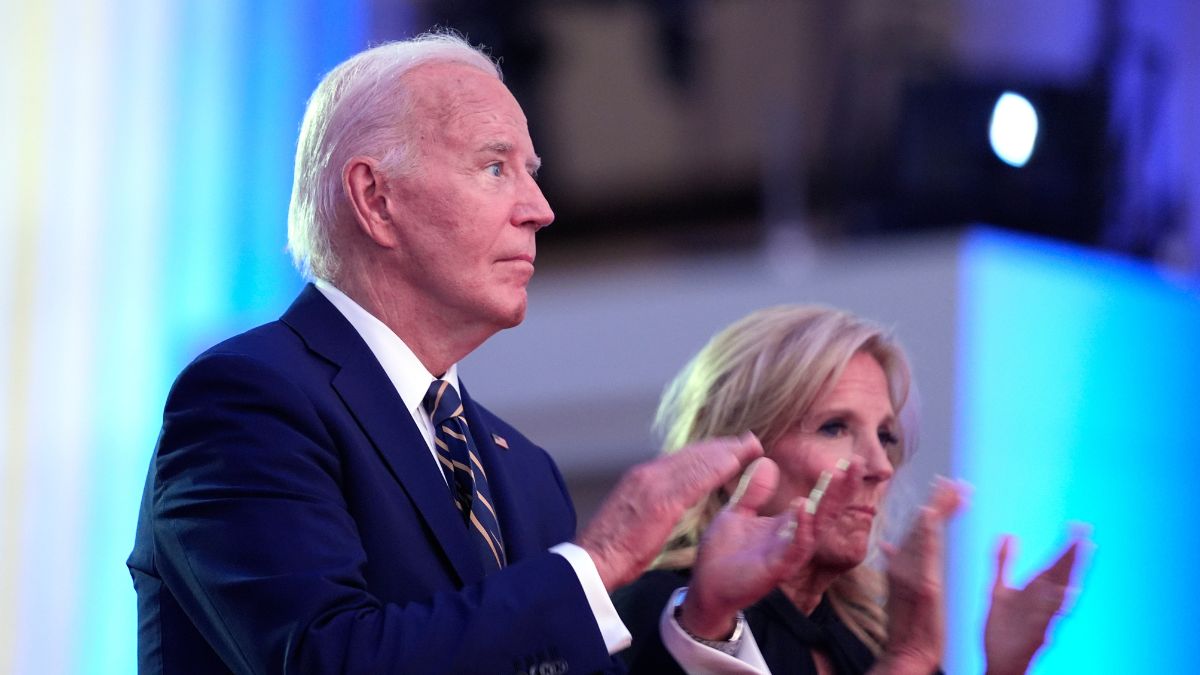 US President Joe Biden, left, and first lady Jill Biden applaud before Biden delivers remarks on the 75th anniversary of NATO at the Andrew W. Mellon Auditorium, July 9, 2024, in Washington. AP US President Joe Biden, left, and first lady Jill Biden applaud before Biden delivers remarks on the 75th anniversary of NATO at the Andrew W. Mellon Auditorium, July 9, 2024, in Washington. AP
