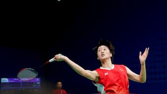 China's Chen Yufei in action during the Women's Singles final against South Korea's An Seyoung in the Asian Games. Reuters