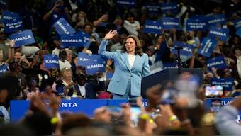 US Vice President Kamala Harris arrives to speak during a campaign rally, July 30, 2024, in Atlanta. File Image/AP 