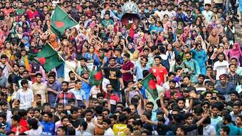 Students and job aspirants shout slogans during a protest in Dhaka on July 3, demanding the reinstatement of the Bangladesh government circular published in 2018 that abolished the quota system in government services. Photo- AFP