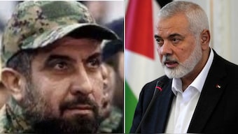 (L-R) Hezbollah senior commander Fuad Shukr; Ismail Haniyeh, head of political bureau of Hamas
