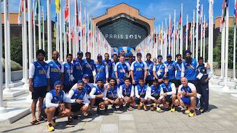 Indian men's hockey team at the Paris Olympics Games Village. Image: DD Sports