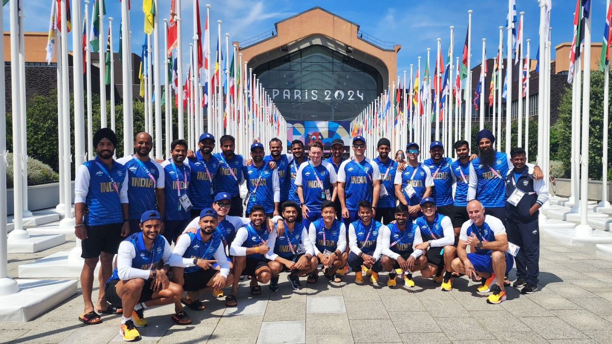 Indian men's hockey team at the Paris Olympics Games Village. Image: DD Sports Indian men's hockey team at the Paris Olympics Games Village. Image: DD Sports