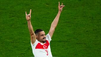 Turkey defender Merih Demiral makes the wolf gesture in celebration scoring his team's second goal against Austria in their Euro 2024 Round of 16 clash in Leipzig, Germany. AP