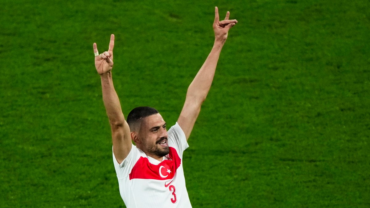 Turkey defender Merih Demiral makes the wolf gesture in celebration scoring his team's second goal against Austria in their Euro 2024 Round of 16 clash in Leipzig, Germany. AP Turkey defender Merih Demiral makes the wolf gesture in celebration scoring his team's second goal against Austria in their Euro 2024 Round of 16 clash in Leipzig, Germany. AP