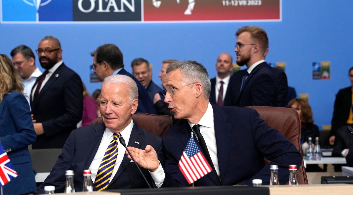NATO Secretary General Jens Stoltenberg, right, speaks with United States President Joe Biden during a meeting of the NATO-Ukraine Council during a NATO summit in Vilnius, Lithuania, July 12, 2023. File Image/AP NATO Secretary General Jens Stoltenberg, right, speaks with United States President Joe Biden during a meeting of the NATO-Ukraine Council during a NATO summit in Vilnius, Lithuania, July 12, 2023. File Image/AP