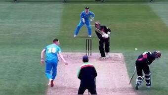 Yorkshire's Ben Cliff dismissed Somerset's Ned Leonard in one of the most bizarre ways during the final of the Second Eleven Twenty20 tournament. Image: Screengrab 