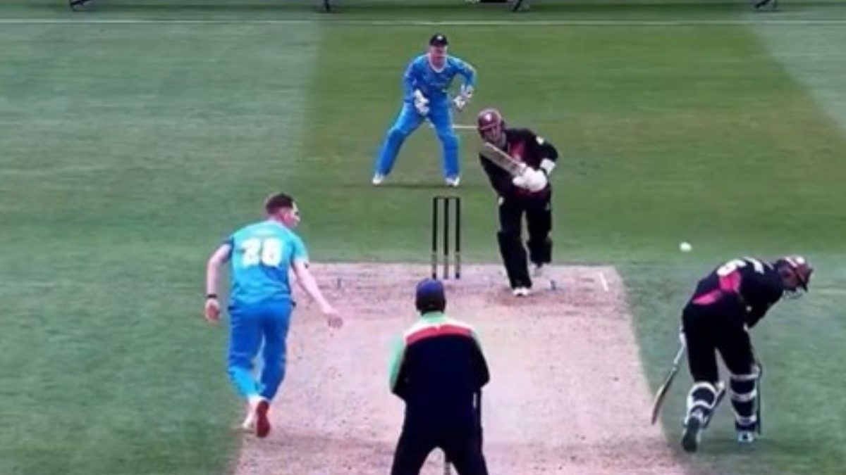 Yorkshire's Ben Cliff dismissed Somerset's Ned Leonard in one of the most bizarre ways during the final of the Second Eleven Twenty20 tournament. Image: Screengrab Yorkshire's Ben Cliff dismissed Somerset's Ned Leonard in one of the most bizarre ways during the final of the Second Eleven Twenty20 tournament. Image: Screengrab