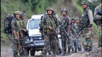 Indian Army personnel during a counter-terror operation following the terrorist attack on an army convoy in Kathua district on Tuesday. Five soldiers were killed in the terrorist attack. PTI