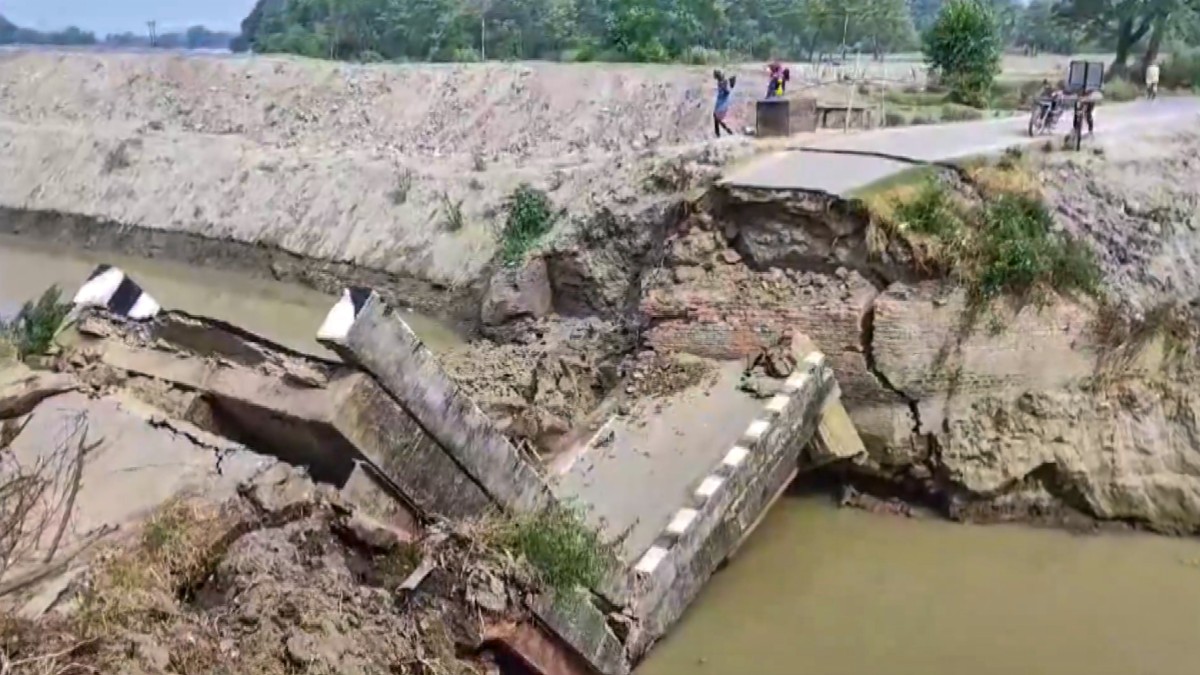 A bridge over a canal after it collapsed, in Siwan district, Saturday, June 22, 2024. PTI A bridge over a canal after it collapsed, in Siwan district, Saturday, June 22, 2024. PTI