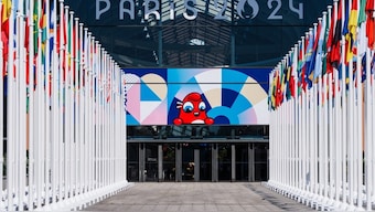 Exterior view of Paris Olympics 2024 and Paralympic Village Restaurant located in the Cite du Cinema in the Olympic Village in Saint-Denis. AFP