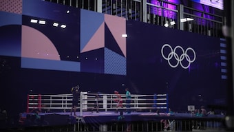 Boxers are seen in the ring during rehearsals ahead of the boxing event at the 2024 Summer Olympics in Paris. AP