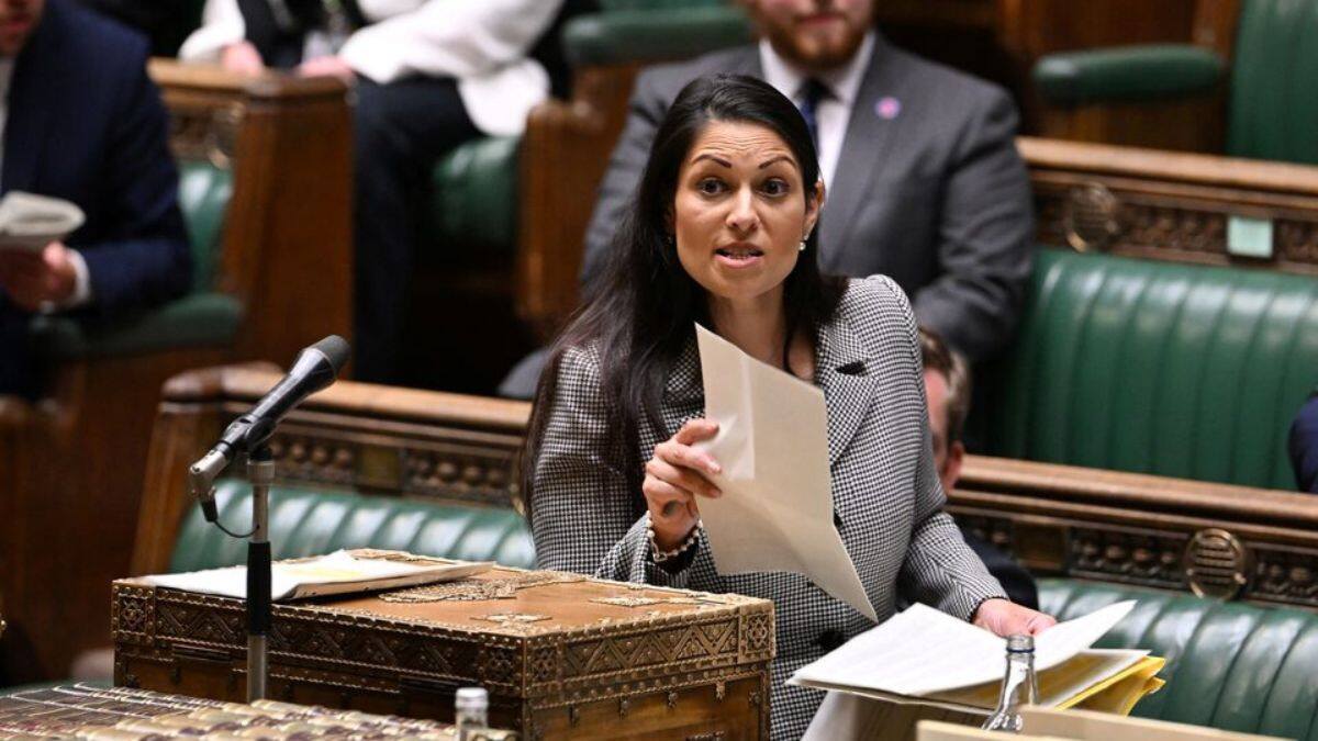 Then UK Home Secretary Priti Patel speaks during a statement on Migration and Economic Development Partnership with Rwanda in London, UK, June 15, 2022. UK Parliament