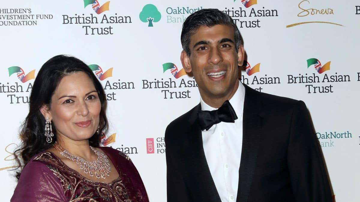 Then-UK Home Secretary Priti Patel and then-UK Chancellor of the Exchequer Rishi Sunak attend a reception to celebrate the British Asian Trust, at The British Museum, in London, Britain, February 9, 2022. File Image/Reuters