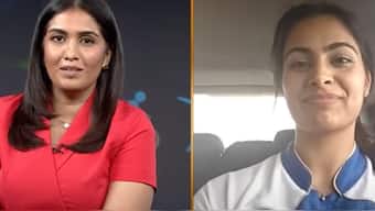In an exclusive interaction with Sports Editor Rupha Ramani on First Sports, Manu Bhaker spoke among various topics including her medals win at Paris Olympics. Image: First Sports screengrab 