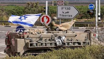 An Israeli medical vehicle near the northern town of Kiryat Shmona close to the border with Lebanon, October 31, 2023, amid increasing cross-border tensions between Hezbollah and Israel. [Jalaa Marey/AFP]