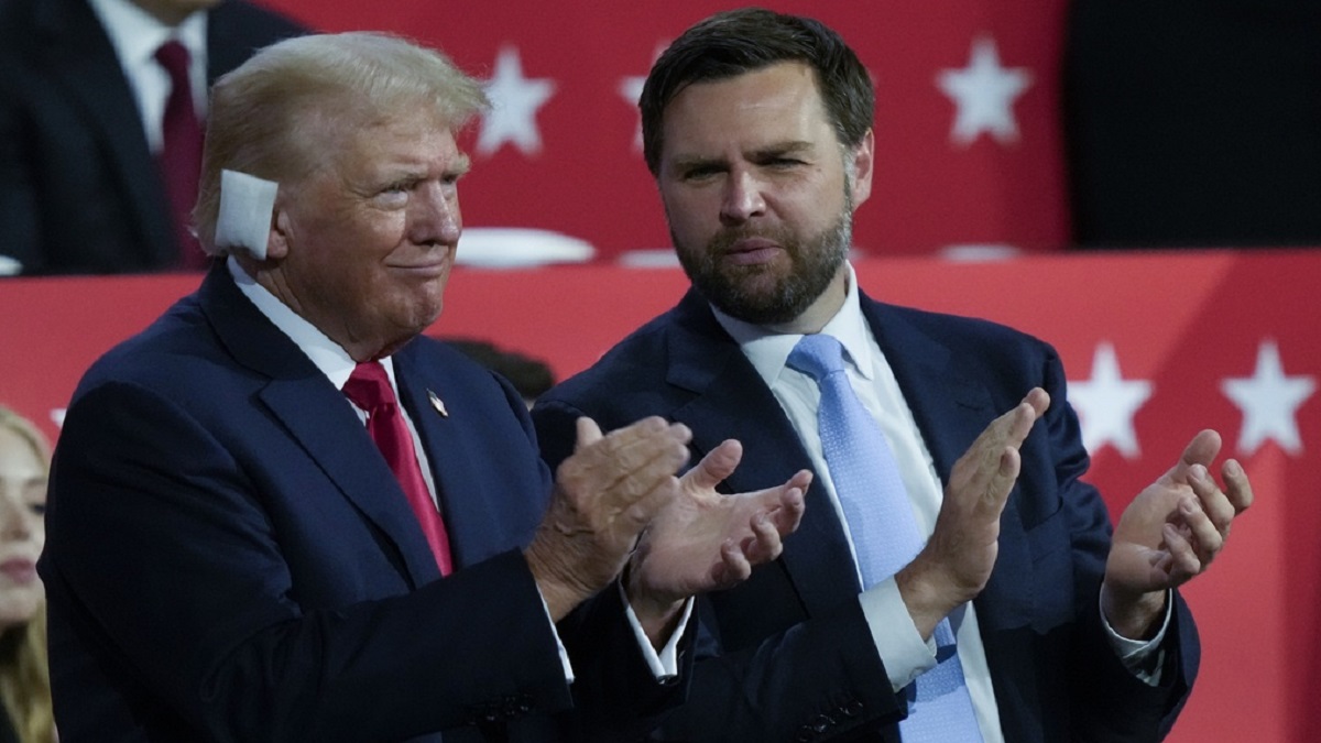 Republican presidential candidate and former US President Donald Trump and Republican vice presidential candidate Senator JD Vance applaud during the Republican National Convention on July 15 in Milwaukee. AP Republican presidential candidate and former US President Donald Trump and Republican vice presidential candidate Senator JD Vance applaud during the Republican National Convention on July 15 in Milwaukee. AP