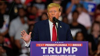 Republican presidential candidate former US President Donald Trump speaks at a campaign rally, June 22, 2024, in Philadelphia. File Image/AP